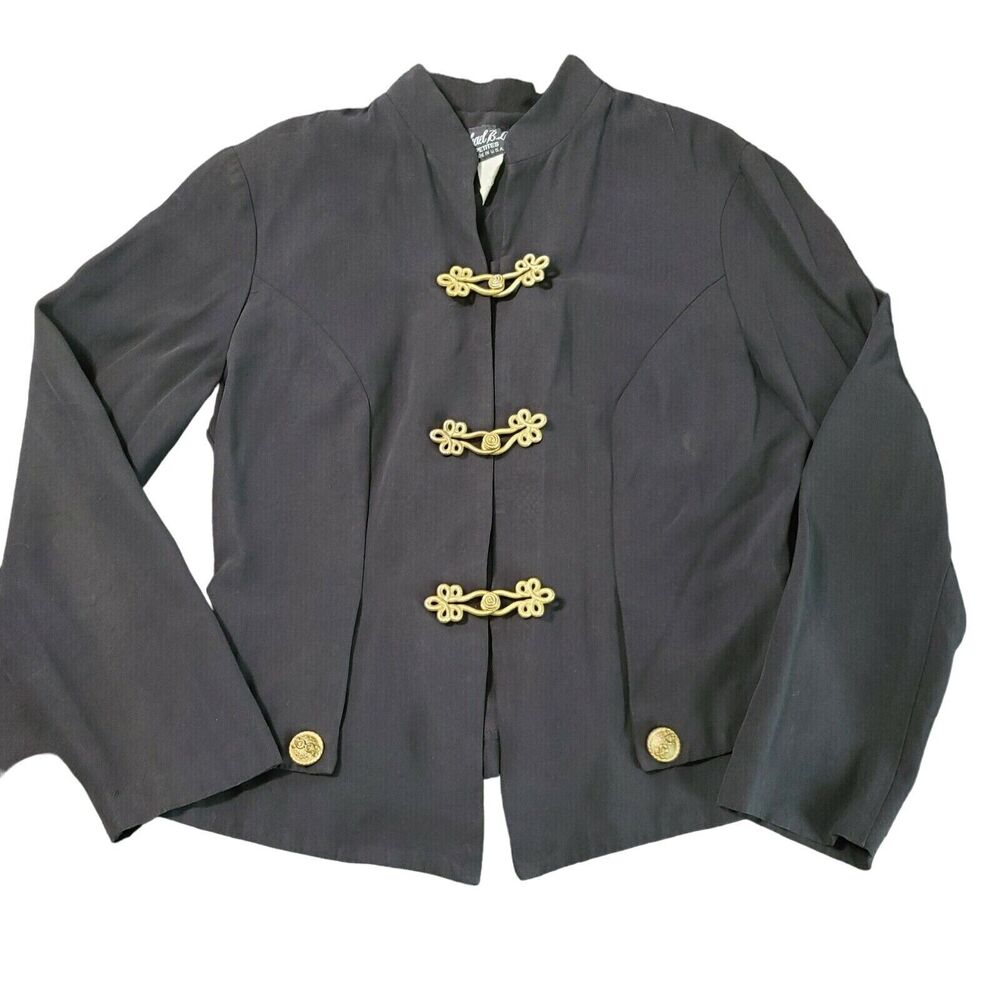 Michael B LTD Petites Women Military Style Jacket Black Size PS Long Sleeve